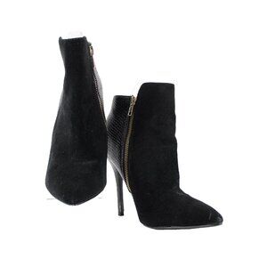 Steve Madden Damali Sz 8 M Black Leather Mixed Media Upper Rubber Sole 4" Bootie